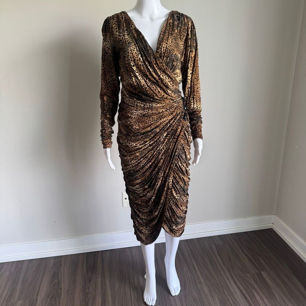 Vintage Tadashi Leopard Print Beaded Dress Size 10 Made In USA
